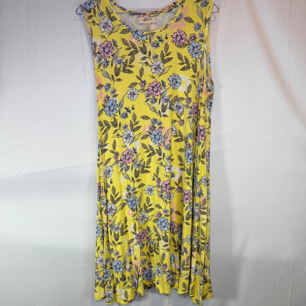 Style & Co Women's Yellow Floral PXL Sleeveless Midi Swing Dress